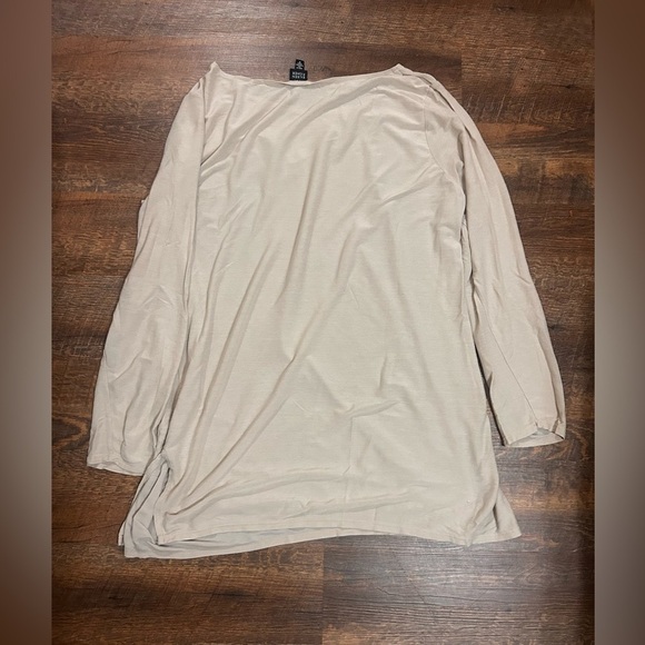 Eileen Fisher Tunic Top Boat Neck  Side Slit   Size M Relaxed Fit Modest Neutral - Picture 4 of 5